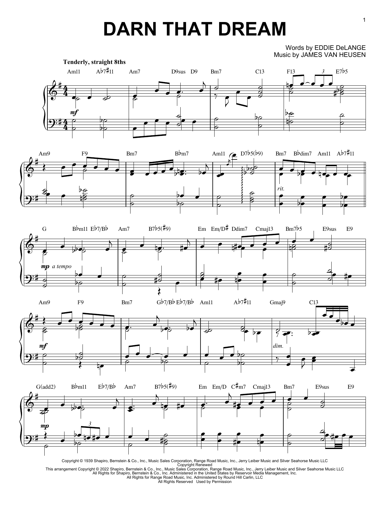Jimmy Van Heusen Darn That Dream [Jazz version] (arr. Brent Edstrom) Sheet Music Notes & Chords for Piano Solo - Download or Print PDF