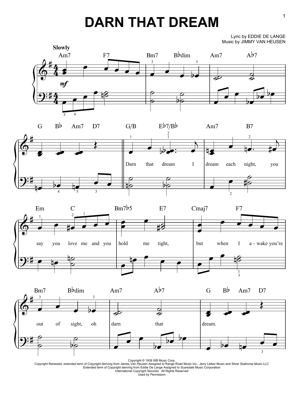 Jimmy Van Heusen Darn That Dream Sheet Music Notes & Chords for Piano - Download or Print PDF