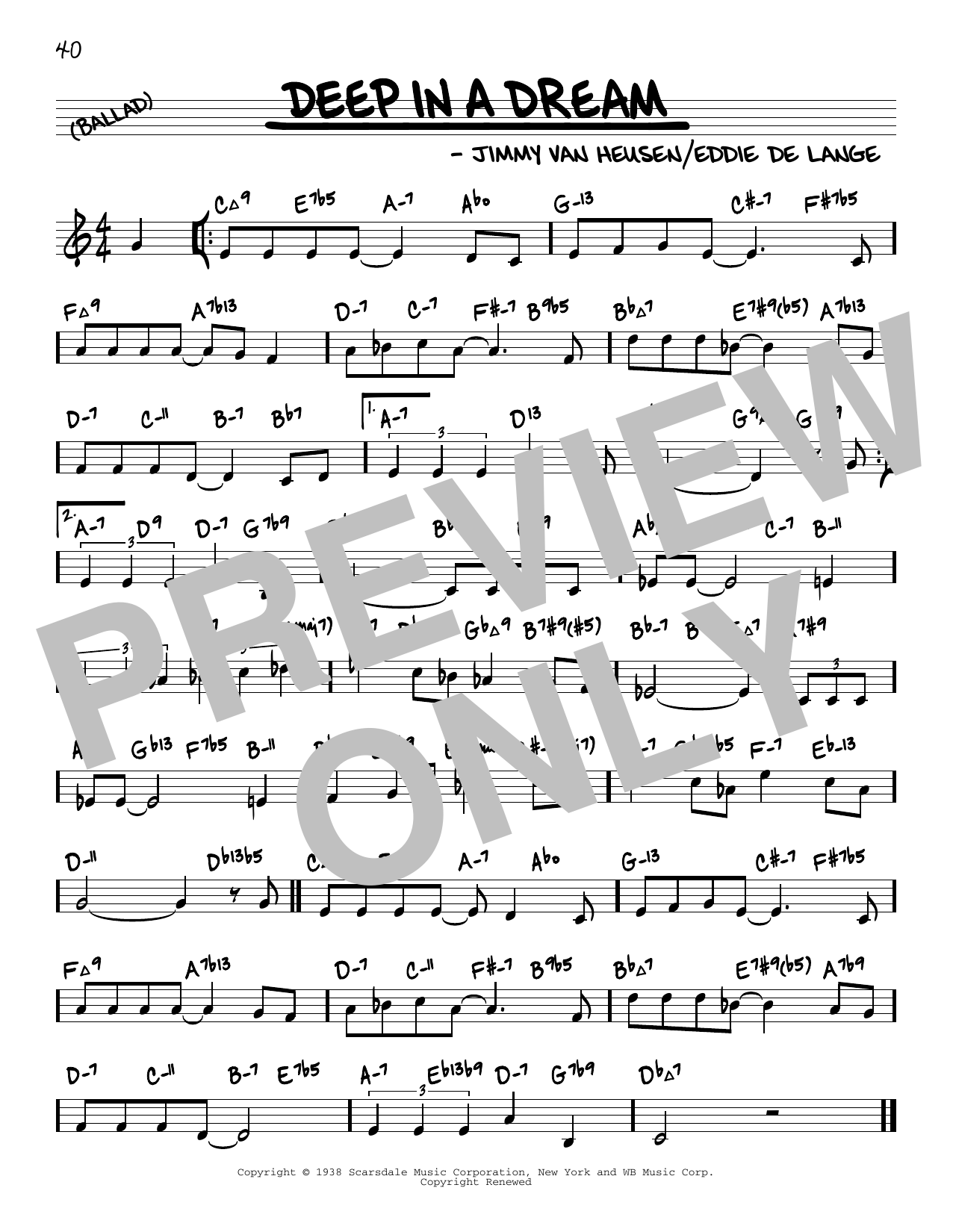 Jimmy Van Heusen Deep In A Dream (arr. David Hazeltine) Sheet Music Notes & Chords for Real Book – Enhanced Chords - Download or Print PDF