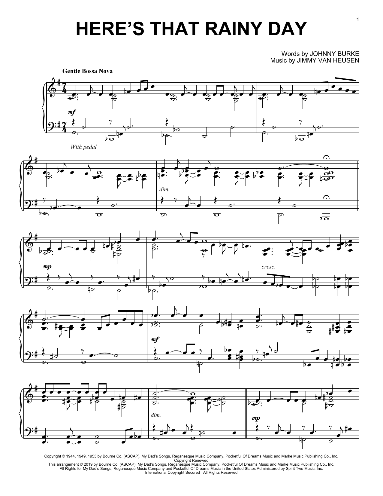 Jimmy Van Heusen Here's That Rainy Day (arr. Brent Edstrom) Sheet Music Notes & Chords for Piano Solo - Download or Print PDF