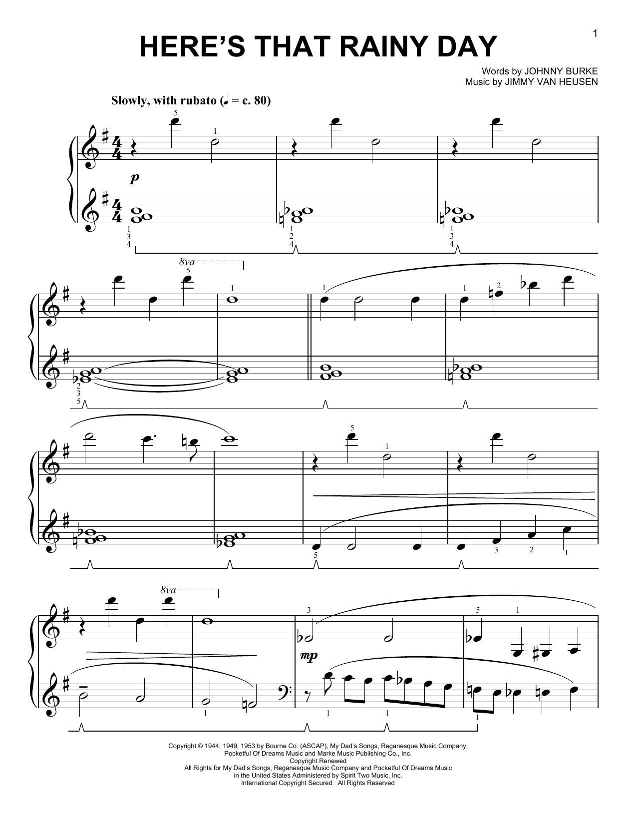 Jimmy Van Heusen Here's That Rainy Day [Classical version] (arr. Phillip Keveren) Sheet Music Notes & Chords for Easy Piano - Download or Print PDF