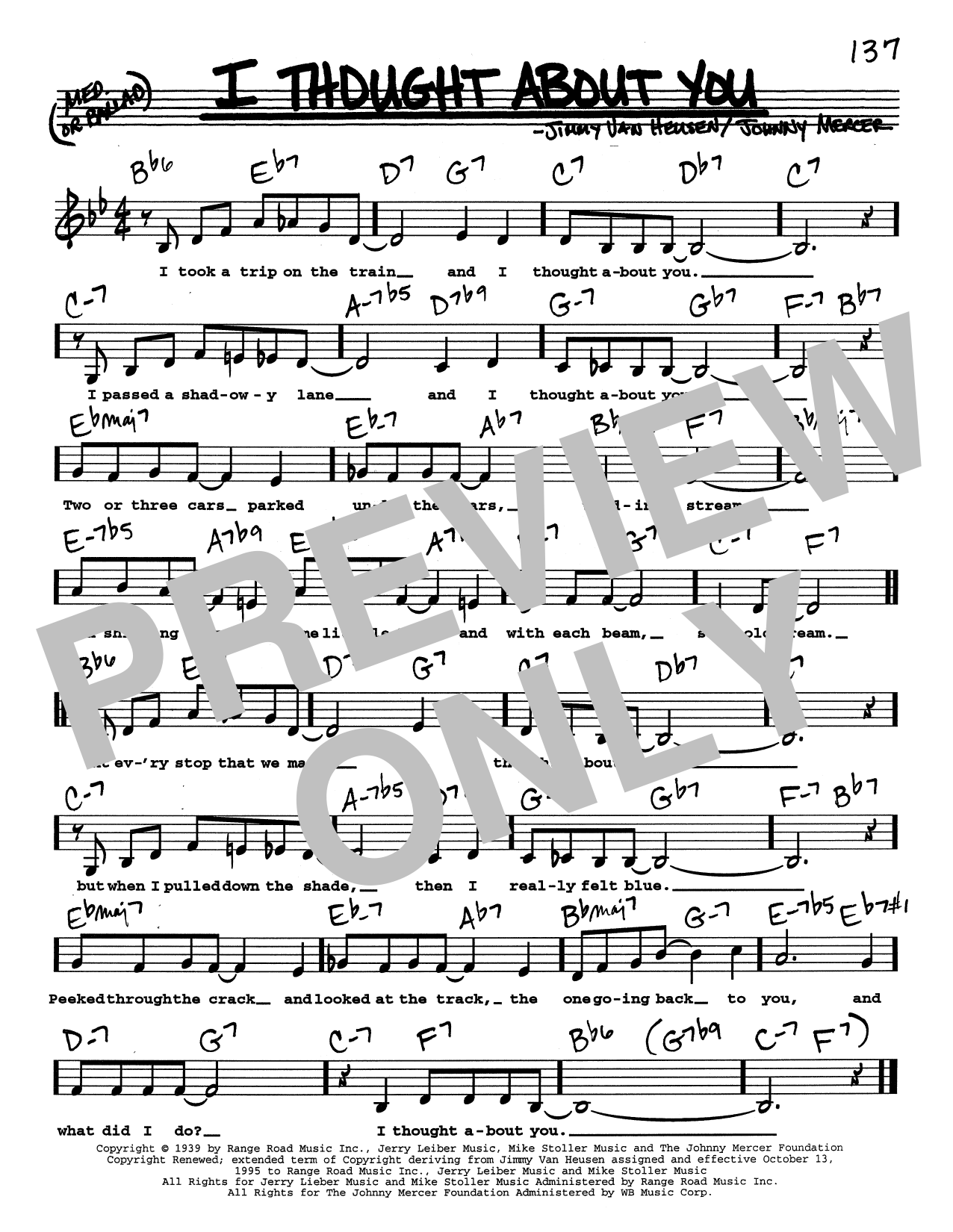 Jimmy Van Heusen I Thought About You (Low Voice) Sheet Music Notes & Chords for Real Book – Melody, Lyrics & Chords - Download or Print PDF