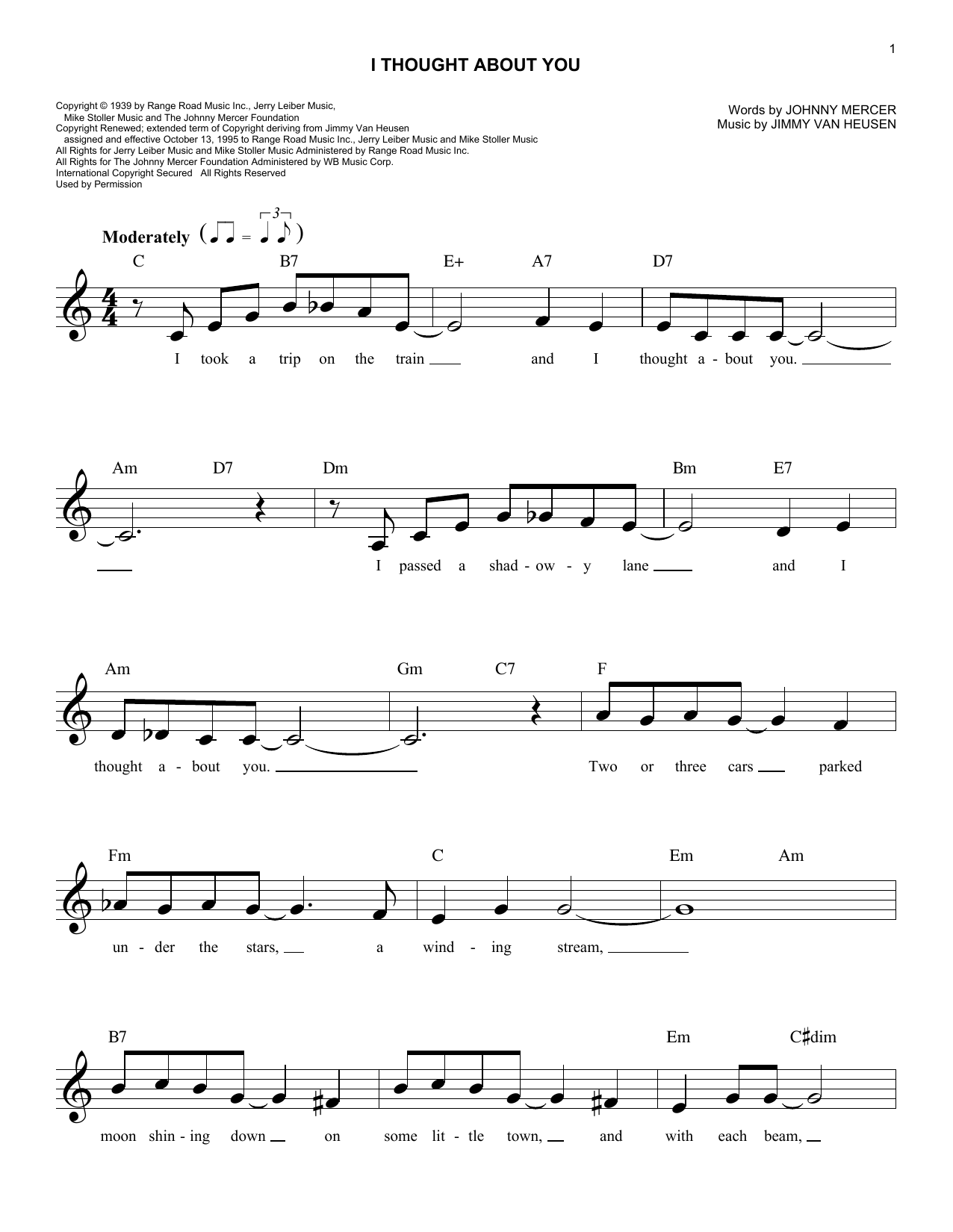 Jimmy Van Heusen I Thought About You Sheet Music Notes & Chords for Melody Line, Lyrics & Chords - Download or Print PDF