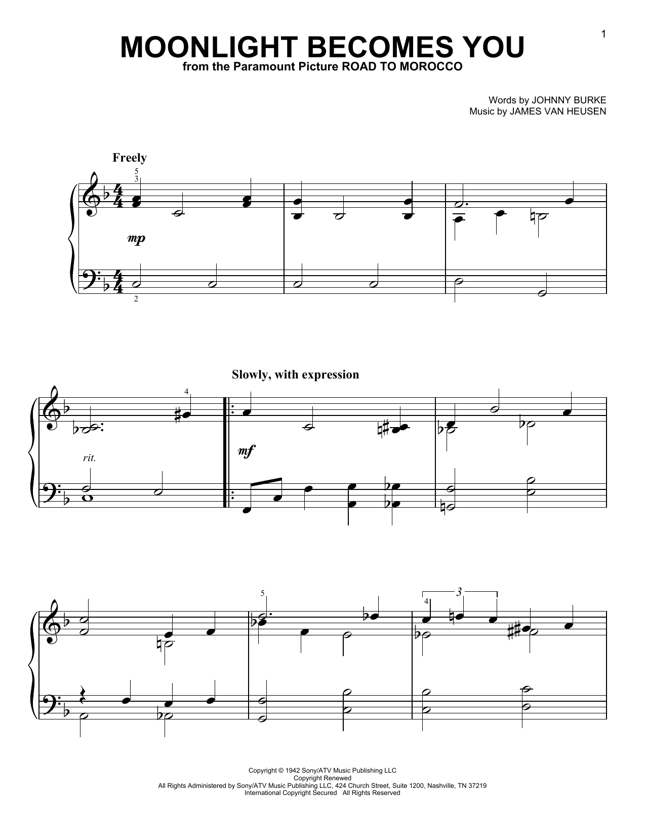 Jimmy Van Heusen Moonlight Becomes You Sheet Music Notes & Chords for Lead Sheet / Fake Book - Download or Print PDF