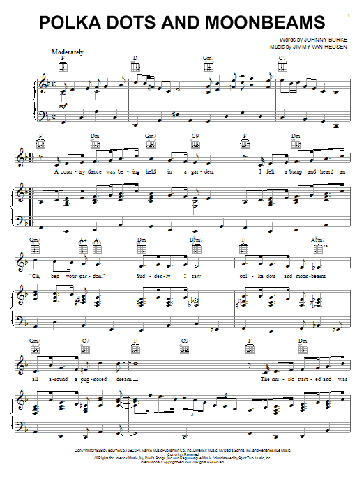 Jimmy Van Heusen Polka Dots And Moonbeams sheet music notes and chords. Download Printable PDF.