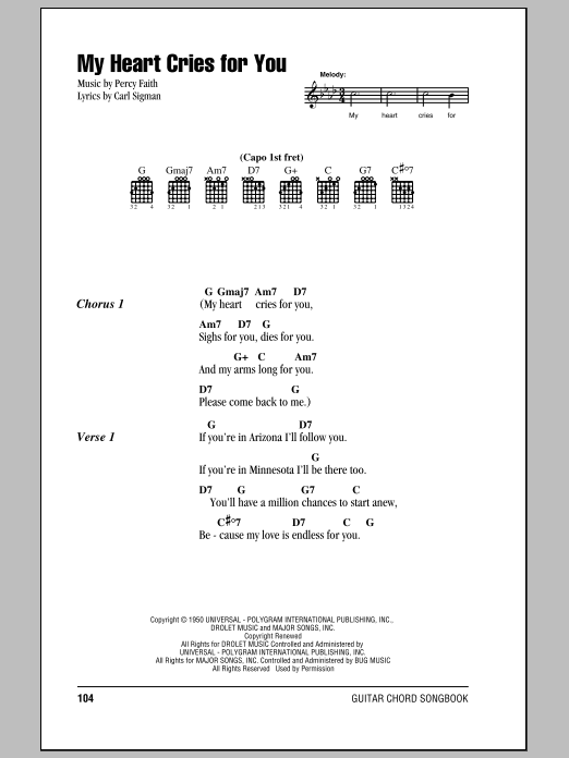 Jimmy Wakely My Heart Cries For You Sheet Music Notes & Chords for Lyrics & Chords - Download or Print PDF