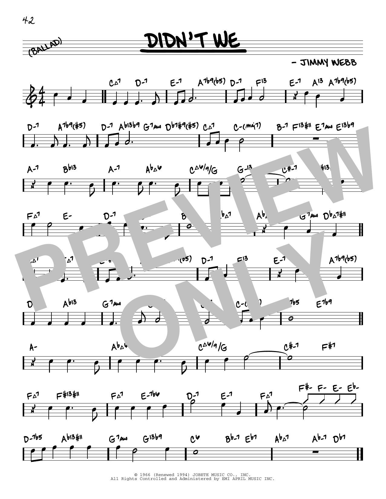 Jimmy Webb Didn't We (arr. David Hazeltine) Sheet Music Notes & Chords for Real Book – Enhanced Chords - Download or Print PDF