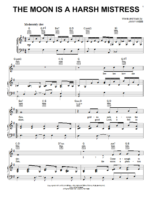 Jimmy Webb The Moon Is A Harsh Mistress Sheet Music Notes & Chords for Piano, Vocal & Guitar (Right-Hand Melody) - Download or Print PDF