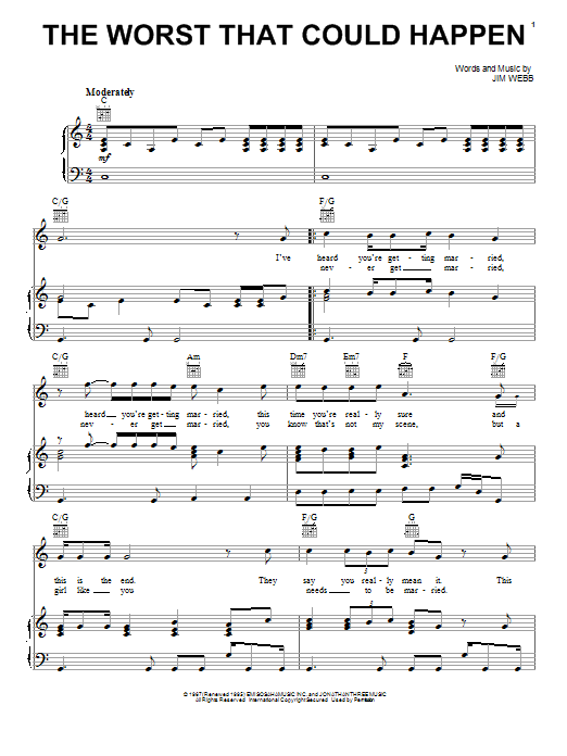 Jimmy Webb The Worst That Could Happen Sheet Music Notes & Chords for Piano, Vocal & Guitar (Right-Hand Melody) - Download or Print PDF