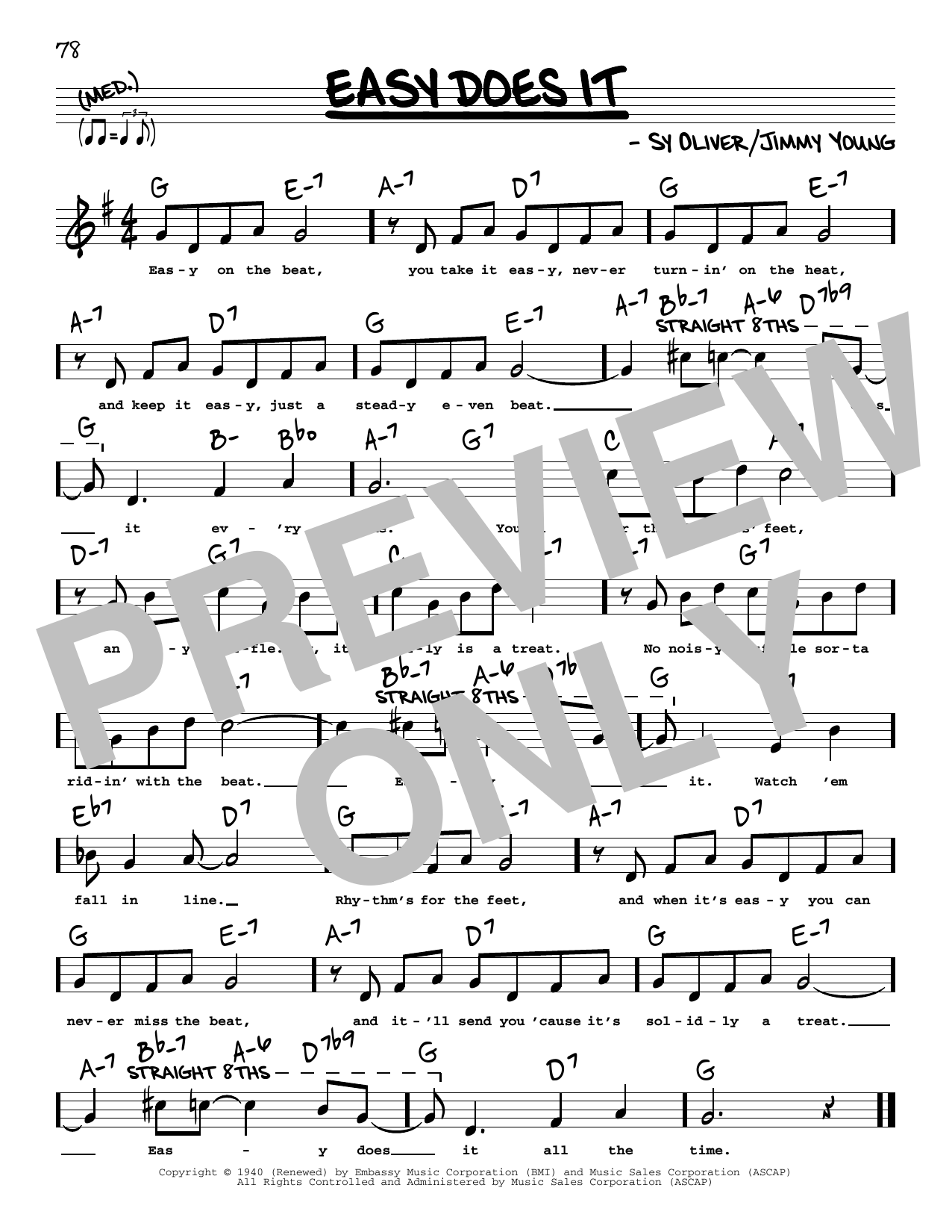 Jimmy Young Easy Does It (High Voice) Sheet Music Notes & Chords for Real Book – Melody, Lyrics & Chords - Download or Print PDF