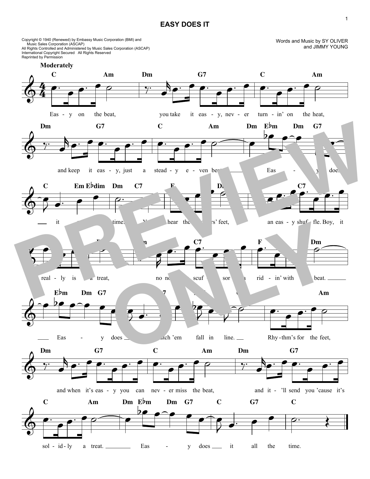 Jimmy Young Easy Does It Sheet Music Notes & Chords for Melody Line, Lyrics & Chords - Download or Print PDF