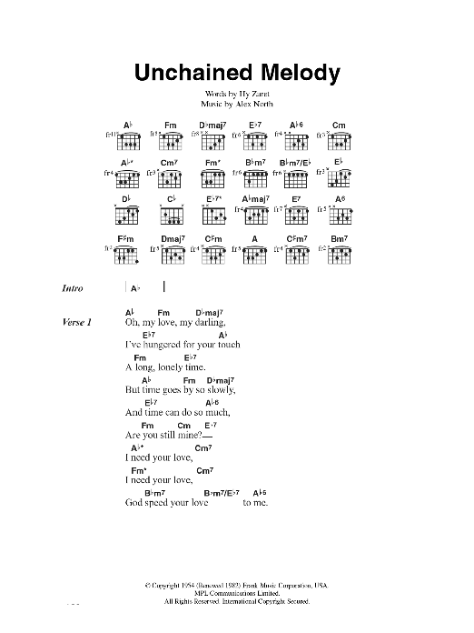 Jimmy Young Unchained Melody Sheet Music Notes & Chords for Lyrics & Chords - Download or Print PDF