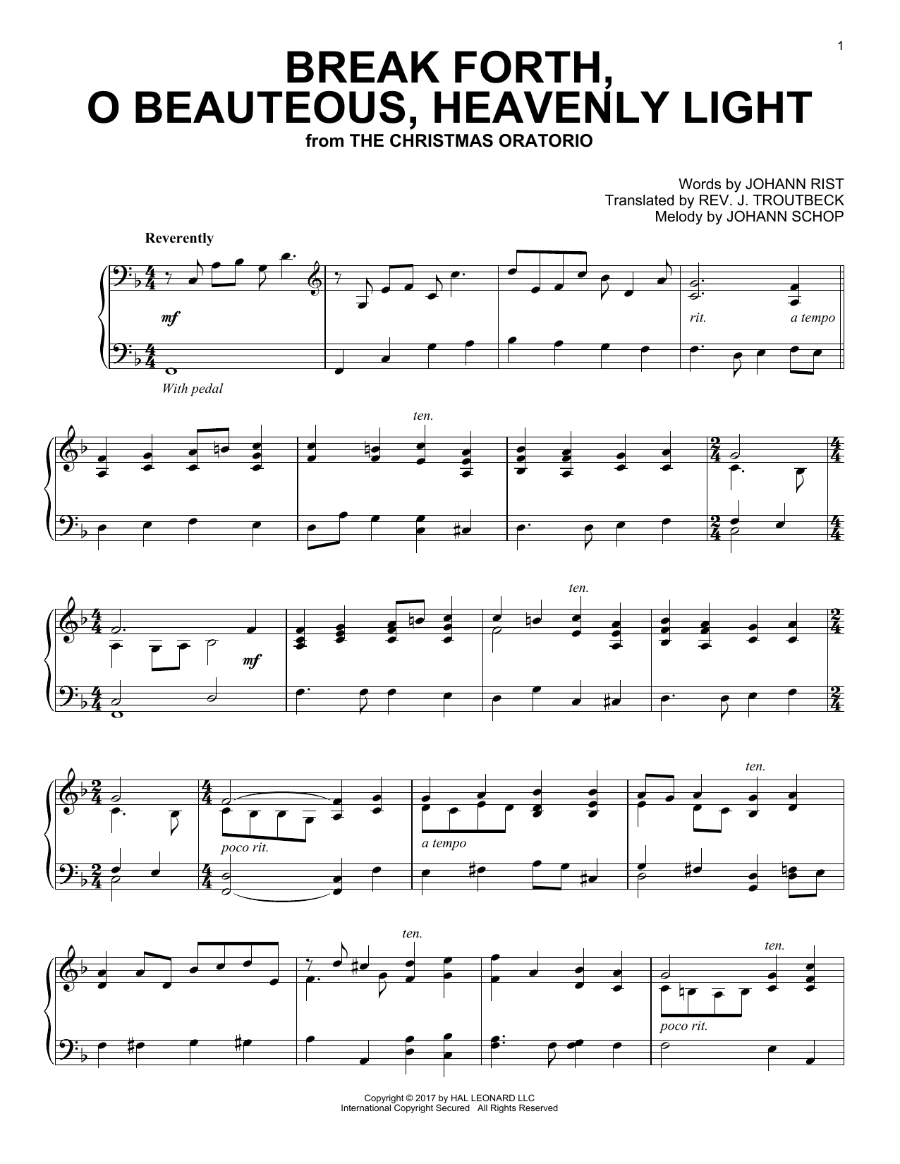 J S Bach Break Forth O Beauteous Heavenly Light Sheet Music Download Pdf Score