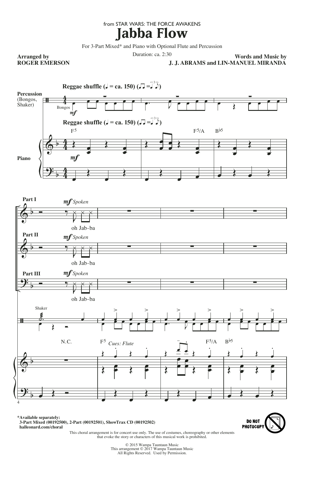 J.J. Abrams and Lin-Manuel Miranda Jabba Flow (from Star Wars: The Force Awakens) (arr. Roger Emerson) Sheet Music Notes & Chords for 2-Part Choir - Download or Print PDF