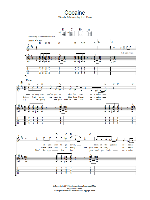 J.J. Cale Cocaine Sheet Music Notes & Chords for Guitar Tab - Download or Print PDF J.J. Cale Cocaine Sheet Music Notes & Chords for Guitar Tab - Download or Print PDF