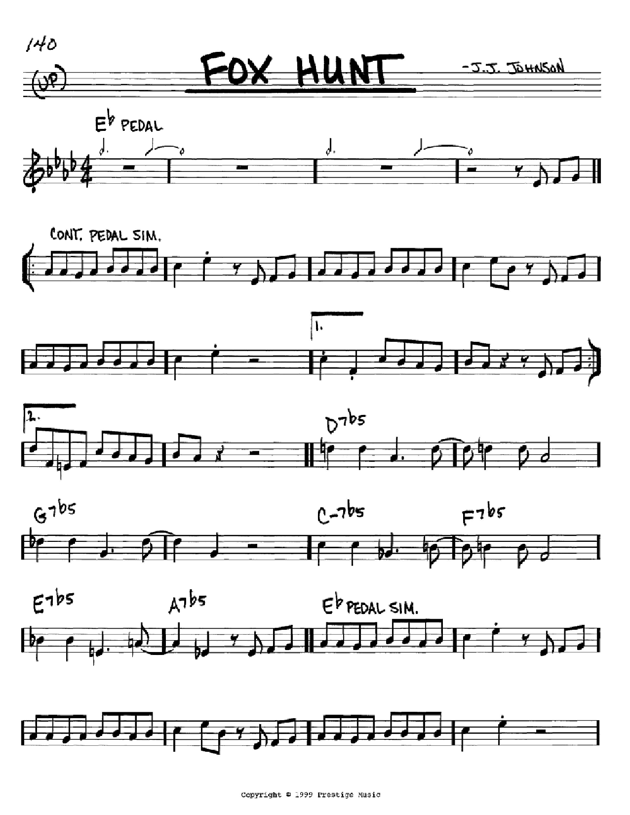 J.J. Johnson Fox Hunt Sheet Music Notes & Chords for Real Book - Melody & Chords - C Instruments - Download or Print PDF J.J. Johnson Fox Hunt Sheet Music Notes & Chords for Real Book - Melody & Chords - C Instruments - Download or Print PDF