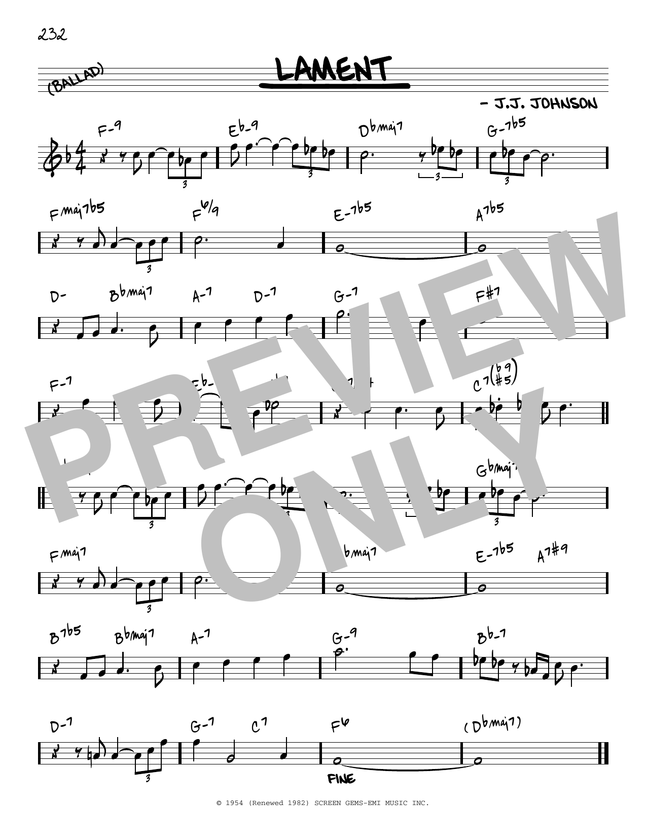 J.J. Johnson Lament [Reharmonized version] (arr. Jack Grassel) Sheet Music Notes & Chords for Real Book – Melody & Chords - Download or Print PDF