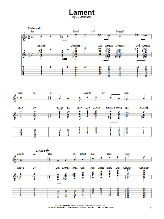 J.J. Johnson Lament Sheet Music Notes & Chords for Real Book - Melody & Chords - Bb Instruments - Download or Print PDF J.J. Johnson Lament Sheet Music Notes & Chords for Real Book - Melody & Chords - Bb Instruments - Download or Print PDF