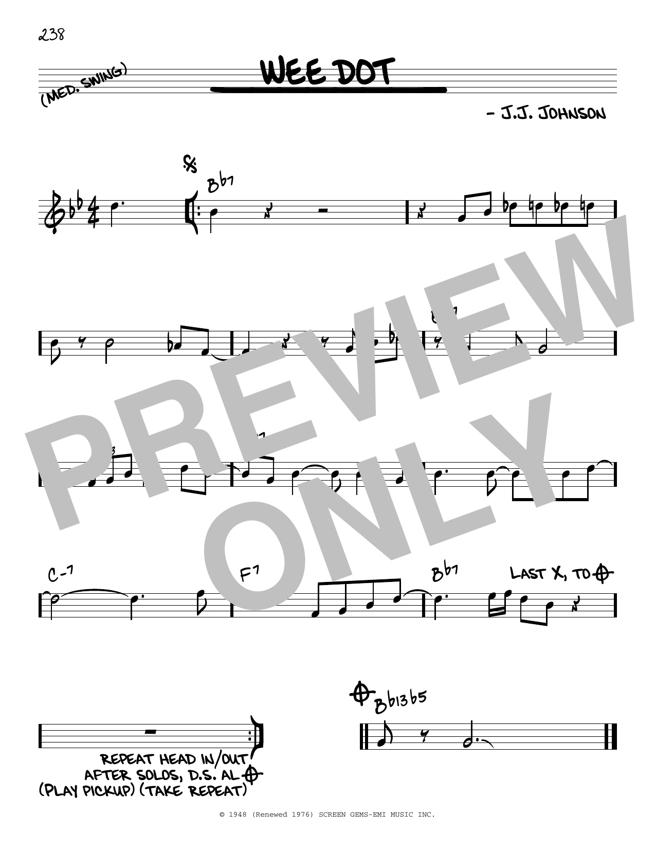 J.J. Johnson Wee Dot Sheet Music Notes & Chords for Real Book – Melody & Chords - Download or Print PDF J.J. Johnson Wee Dot Sheet Music Notes & Chords for Real Book – Melody & Chords - Download or Print PDF