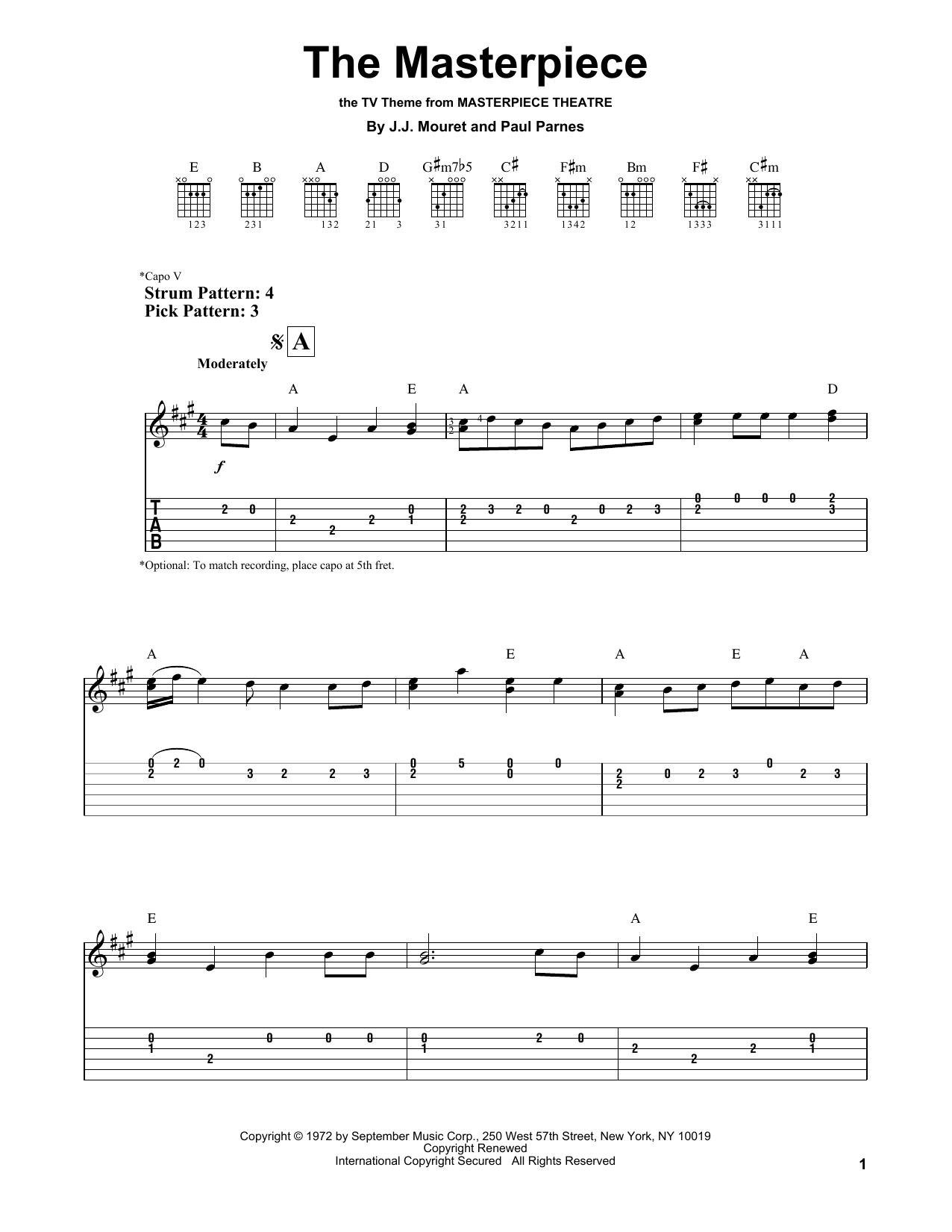 J.J. Mouret The Masterpiece Sheet Music Notes & Chords for Easy Guitar Tab - Download or Print PDF