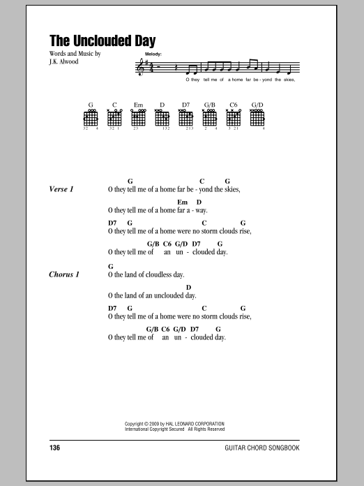 J.K. Alwood The Unclouded Day Sheet Music Notes & Chords for Easy Guitar - Download or Print PDF