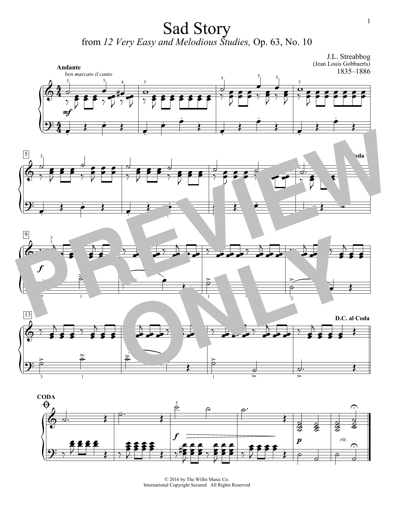 J.L. Streabbog Sad Story Sheet Music Notes & Chords for Educational Piano - Download or Print PDF