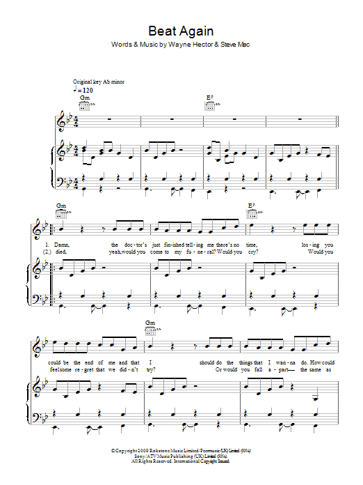 JLS Beat Again Sheet Music Notes & Chords for Piano Chords/Lyrics - Download or Print PDF