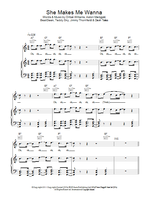 JLS featuring Dev She Makes Me Wanna Sheet Music Notes & Chords for Piano, Vocal & Guitar (Right-Hand Melody) - Download or Print PDF