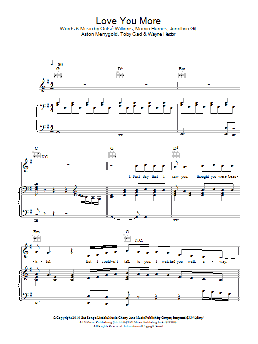 JLS Love You More Sheet Music Notes & Chords for Piano, Vocal & Guitar (Right-Hand Melody) - Download or Print PDF