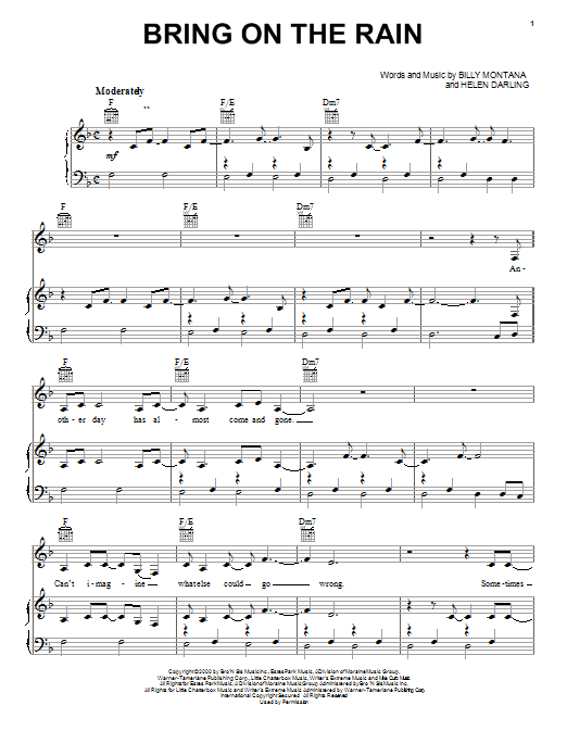 Jo Dee Messina Bring On The Rain Sheet Music Notes & Chords for Piano, Vocal & Guitar (Right-Hand Melody) - Download or Print PDF