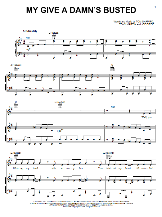 Jo Dee Messina My Give A Damn's Busted Sheet Music Notes & Chords for Piano, Vocal & Guitar (Right-Hand Melody) - Download or Print PDF