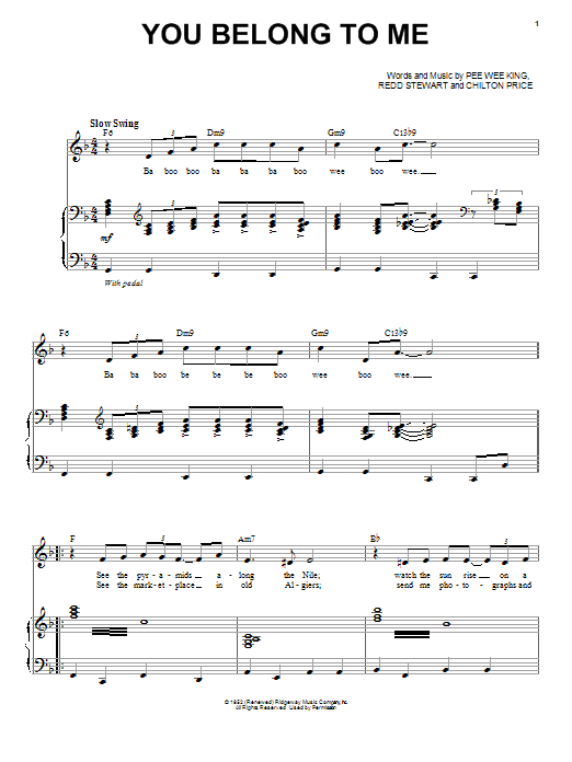 Jo Stafford You Belong To Me Sheet Music Notes & Chords for Piano & Vocal - Download or Print PDF