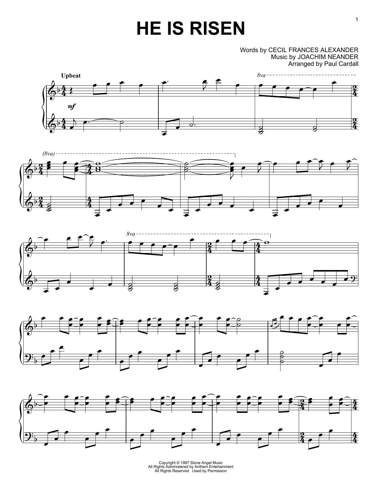 Joachim Neander He Is Risen (arr. Paul Cardall) Sheet Music Notes & Chords for Piano Solo - Download or Print PDF