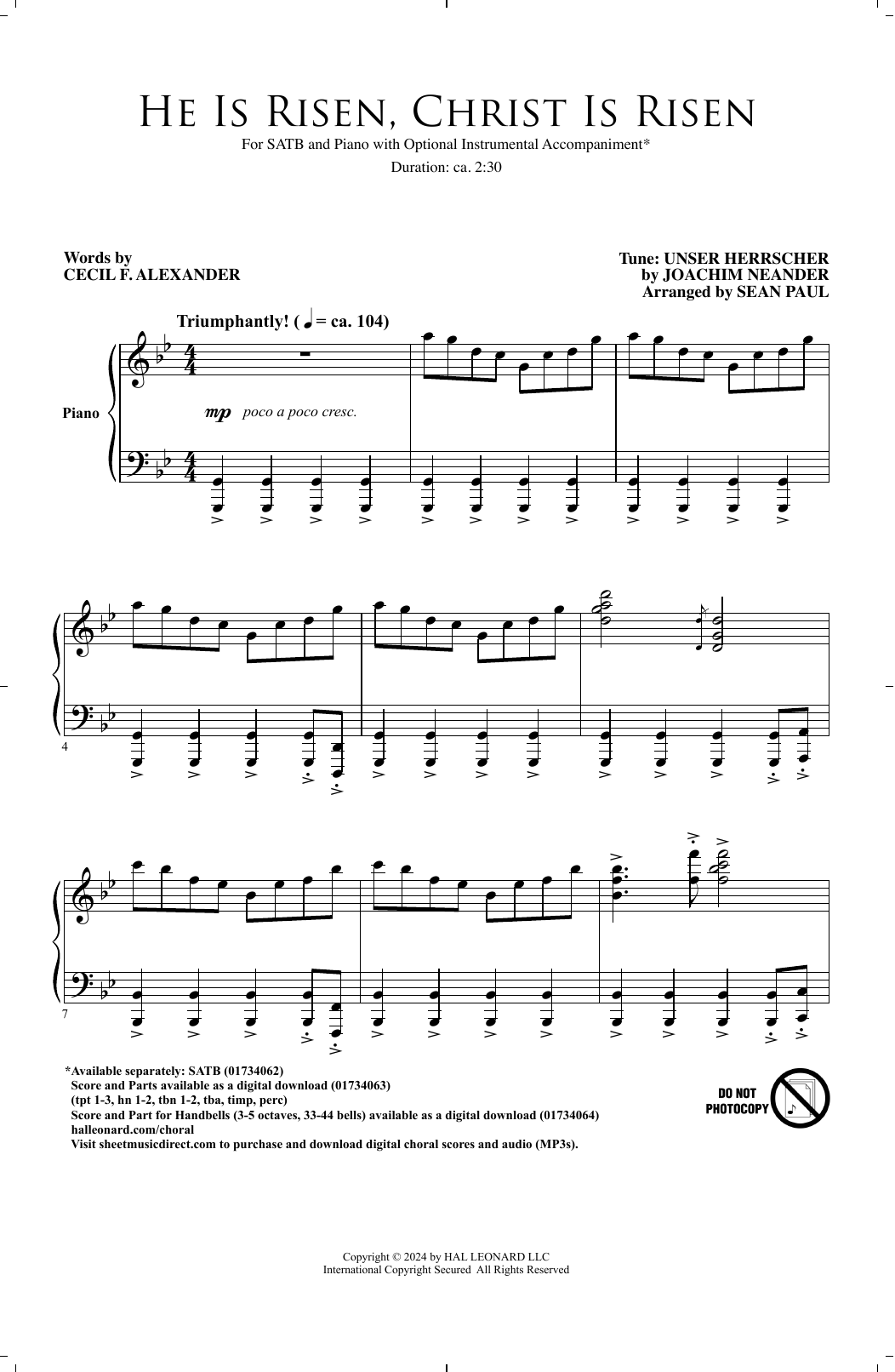 Joachim Neander He is Risen, Christ is Risen (arr. Sean Paul) Sheet Music Notes & Chords for SATB Choir - Download or Print PDF