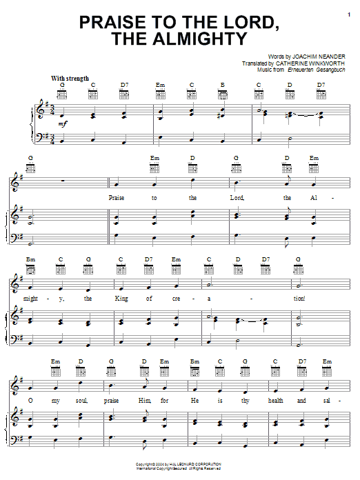 Joachim Neander Praise To The Lord, The Almighty Sheet Music Notes & Chords for Guitar Tab - Download or Print PDF