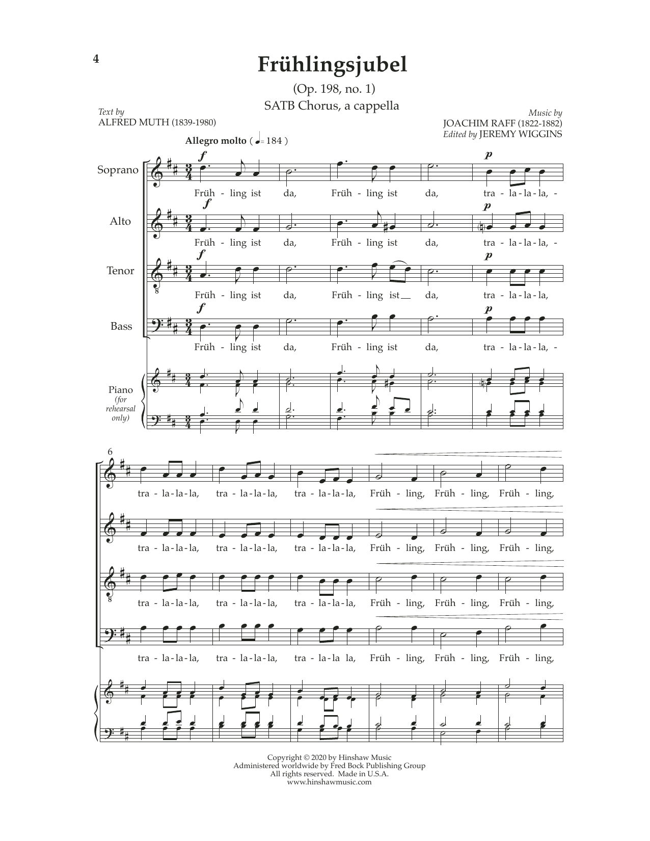 Joachim Raff Frühlingsjubel Sheet Music Notes & Chords for SATB Choir - Download or Print PDF