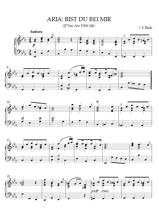 Joahnn Sebastian Bach Bist Du Bei Mir (If You Are With Me) Sheet Music Notes & Chords for Piano - Download or Print PDF