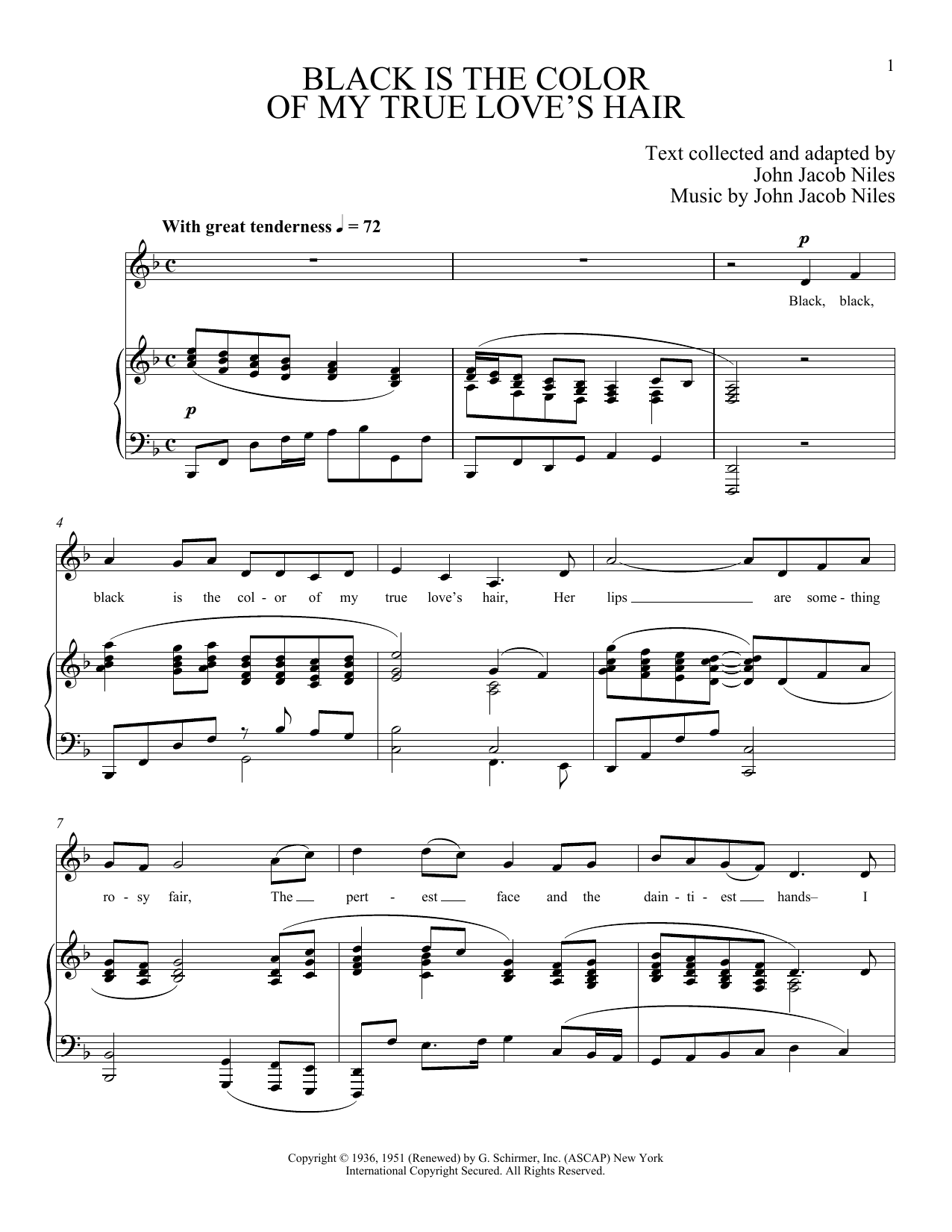 Joan Frey Boytim Black Is The Color Of My True Love's Hair Sheet Music Notes & Chords for Piano & Vocal - Download or Print PDF