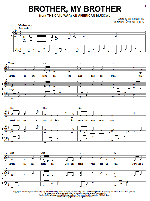 Joan Frey Boytim Brother, My Brother Sheet Music Notes & Chords for Piano, Vocal & Guitar (Right-Hand Melody) - Download or Print PDF