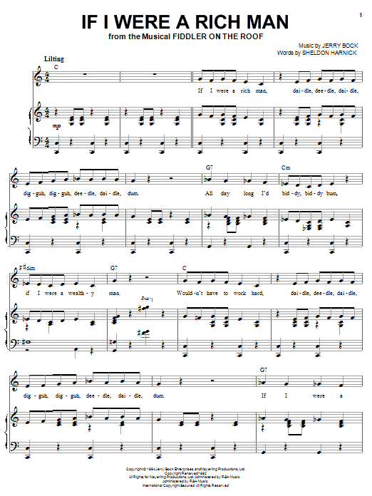 Joan Frey Boytim If I Were A Rich Man Sheet Music Notes & Chords for Piano & Vocal - Download or Print PDF