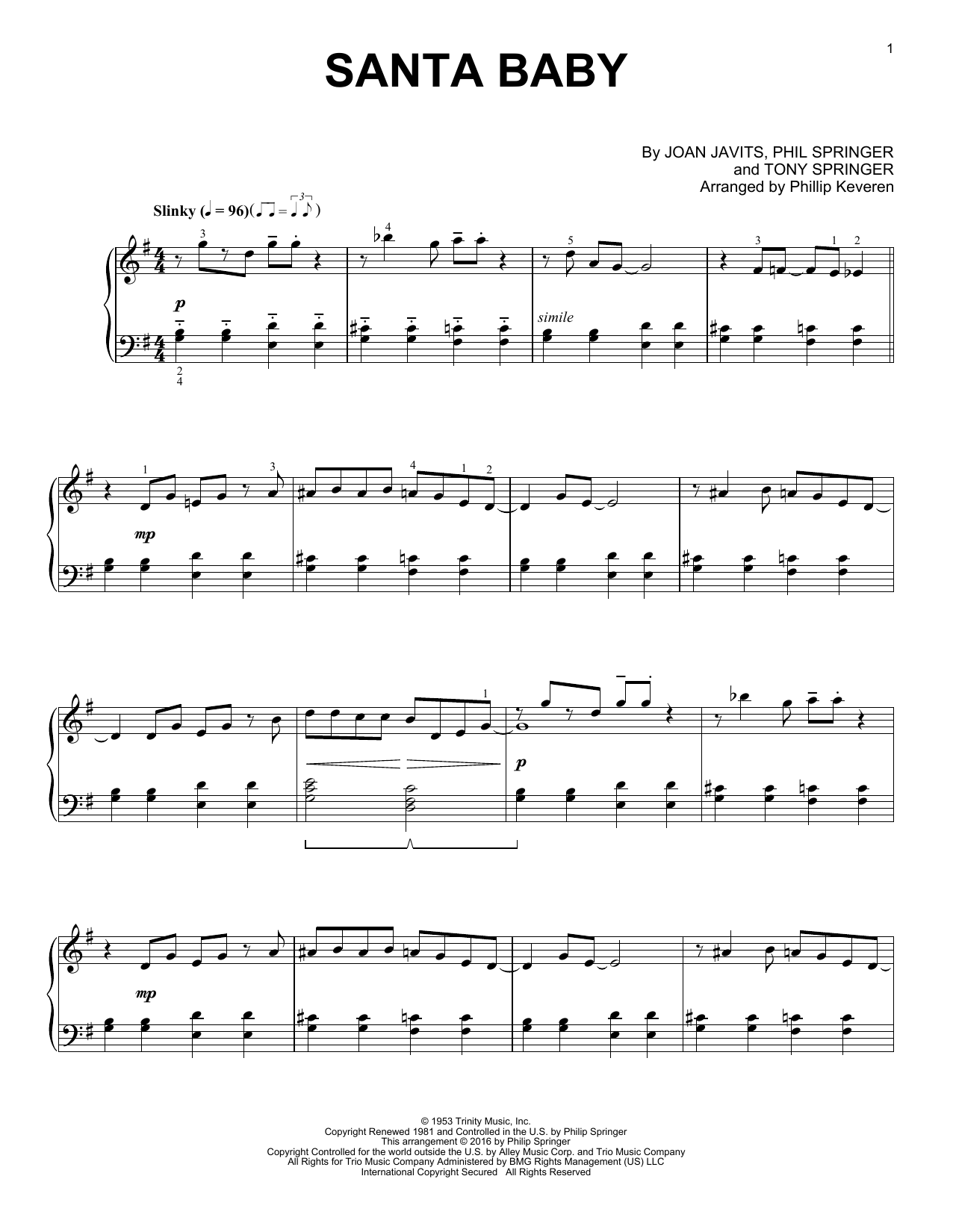 Phillip Keveren Santa Baby Sheet Music Notes & Chords for Piano - Download or Print PDF