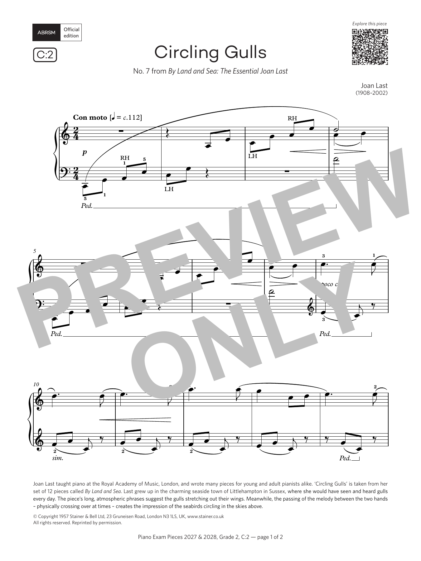 Joan Mary Last Circling Gulls (Grade 2, list C2, from the ABRSM Piano Syllabus 2027 & 2028) Sheet Music Notes & Chords for Piano Solo - Download or Print PDF