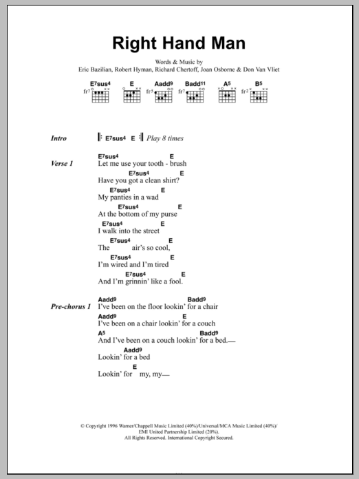 Joan Osbourne Right Hand Man Sheet Music Notes & Chords for Lyrics & Chords - Download or Print PDF