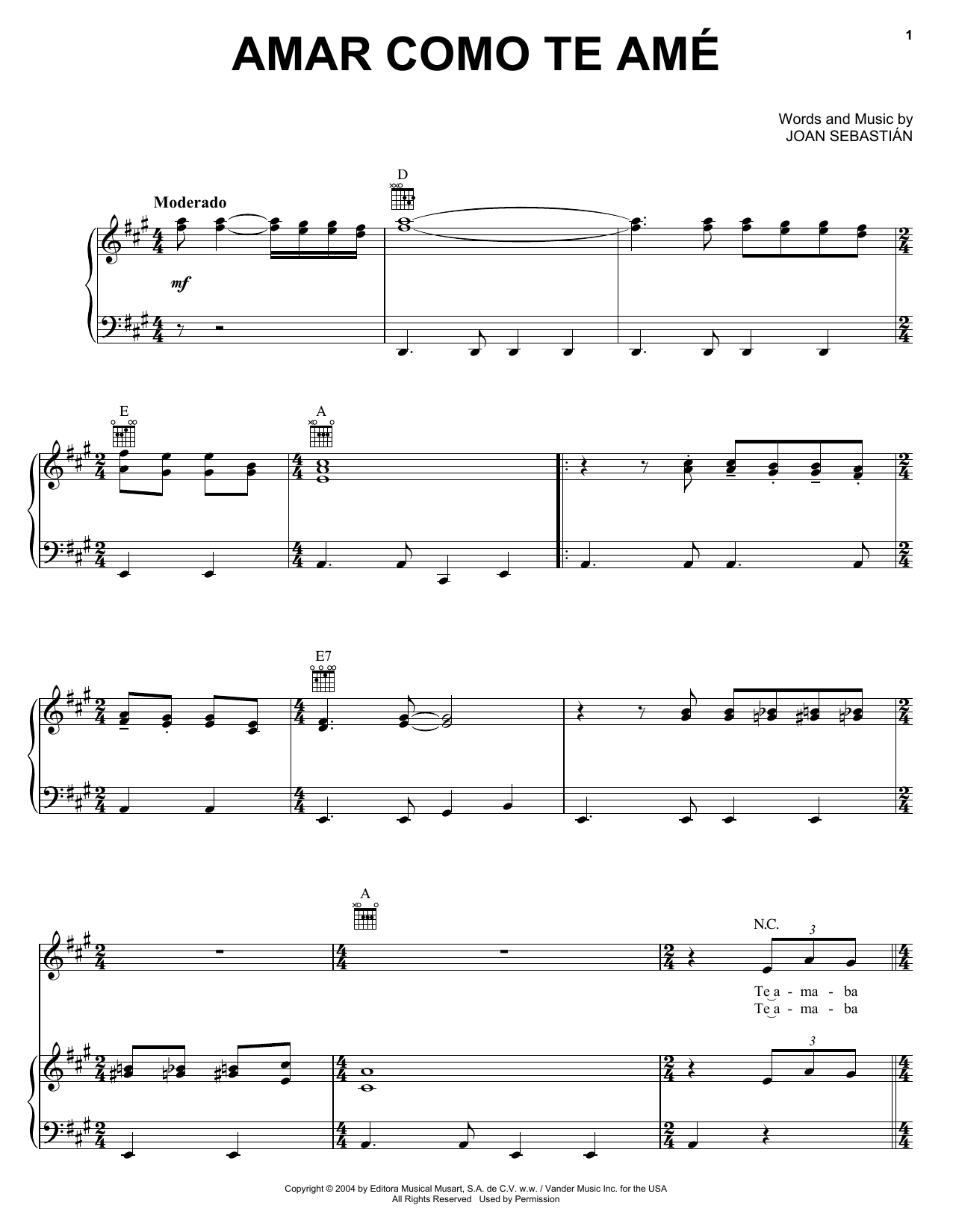 Joan Sebastian Amar Como Te Ame Sheet Music Notes & Chords for Piano, Vocal & Guitar (Right-Hand Melody) - Download or Print PDF Joan Sebastian Amar Como Te Ame Sheet Music Notes & Chords for Piano, Vocal & Guitar (Right-Hand Melody) - Download or Print PDF