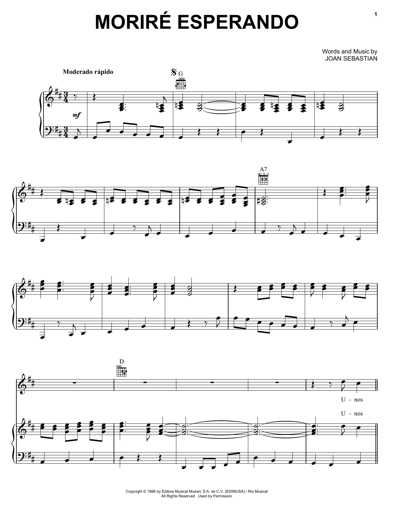 Joan Sebastian Morire Esperando Sheet Music Notes & Chords for Piano, Vocal & Guitar (Right-Hand Melody) - Download or Print PDF Joan Sebastian Morire Esperando Sheet Music Notes & Chords for Piano, Vocal & Guitar (Right-Hand Melody) - Download or Print PDF