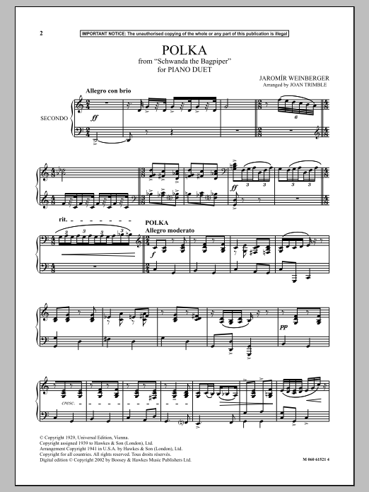 Joan Trimble Polka (from Schwanda The Bagpiper) Sheet Music Notes & Chords for Piano Duet - Download or Print PDF
