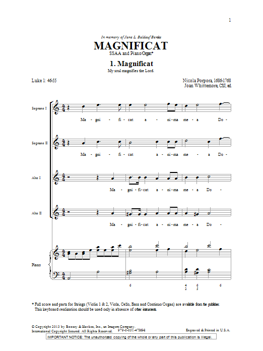 Joan Whittemore Magnificat In A Sheet Music Notes & Chords for SSA - Download or Print PDF