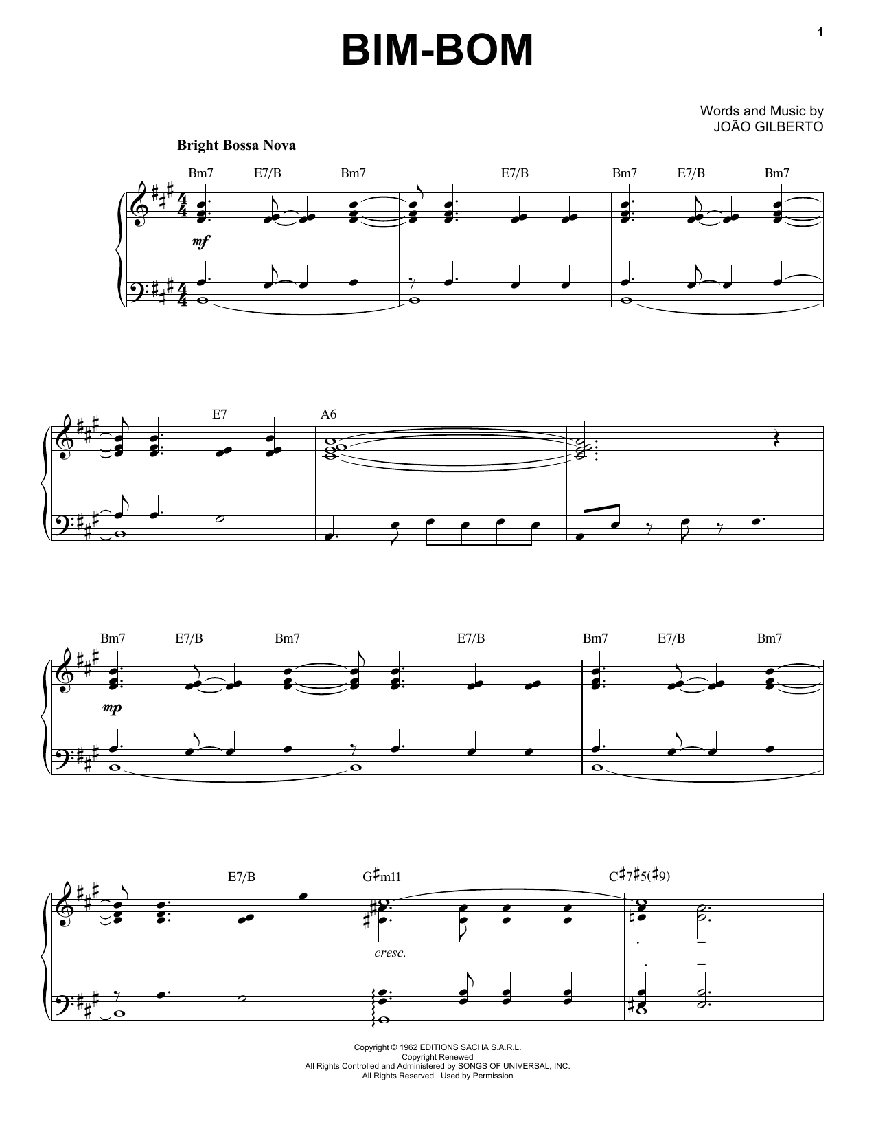 Joao Gilberto Bim-Bom [Jazz version] (arr. Brent Edstrom) Sheet Music Notes & Chords for Piano - Download or Print PDF