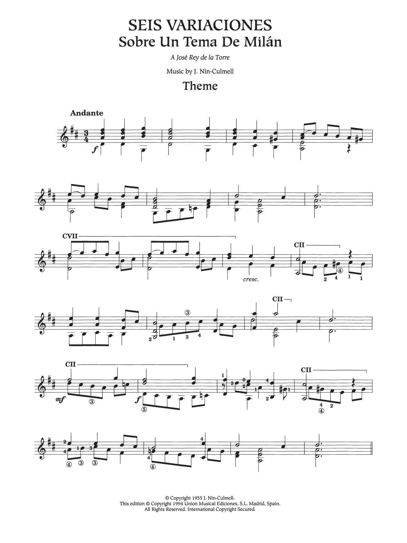 Joaquín Nin-Culmell Seis Variaciones Sheet Music Notes & Chords for Guitar - Download or Print PDF