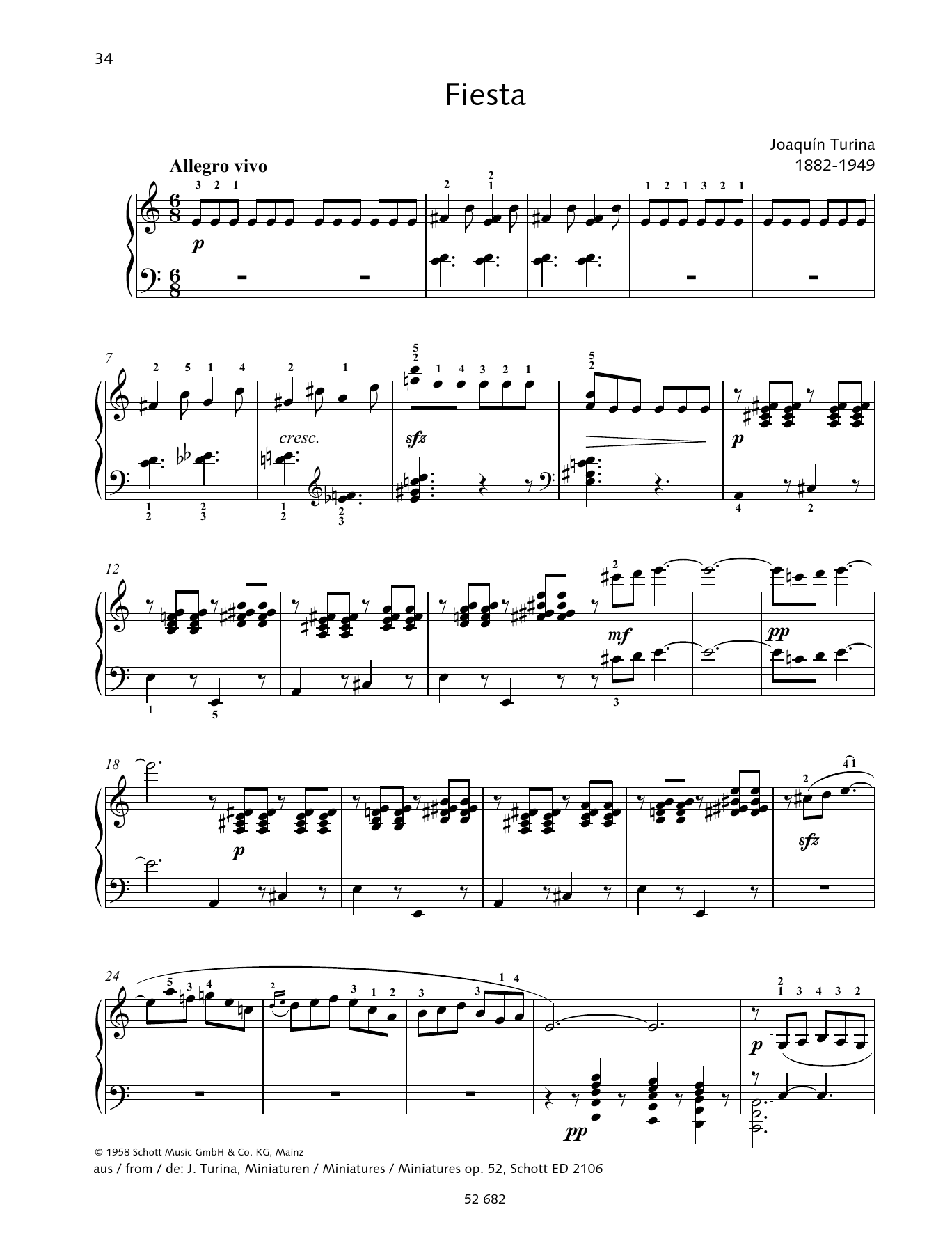 Joaquín Turina Fiesta Sheet Music Notes & Chords for Piano Solo - Download or Print PDF